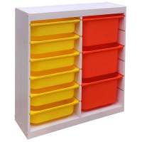 Стеллаж вертикальный двойной870х300х910 ТРУФАСТ БЕЛЫЙсосна,контейнеры:оранж(3Б)/желтый(6С)