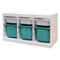 Стеллаж тройной 930х440х520 ТРУФАСТ БЕЛЫЙ сосна,контейнеры: белый (3С)/бирюзовый (3Б) 