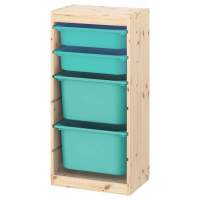 Стеллаж вертикальный 440х300х910 ТРУФАСТ б-ц акр лак сосна,контейн:бирюз (2С)/бирюз (2Б)