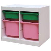 Стеллаж двойной 630х440х520 ТРУФАСТ БЕЛЫЙ сосна,контейнеры:зеленый(2С)/розовый(2Б) 