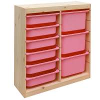 Стеллаж вертикал.двойной 870х300х910 ТРУФАСТ б/п сосна,контейнеры:розовый(3Б)/розовый(6С)