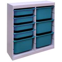 Стеллаж вертикальный двойной870х300х910 ТРУФАСТ БЕЛЫЙсосна,контейнеры:бирюз(4Б)/бирюз(4С)