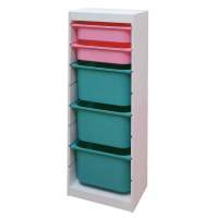 Стеллаж средний верт. 440х300х1160 ТРУФАСТ БЕЛЫЙ сосна,контейнеры:бирюз(3Б)/розовый(2С) 