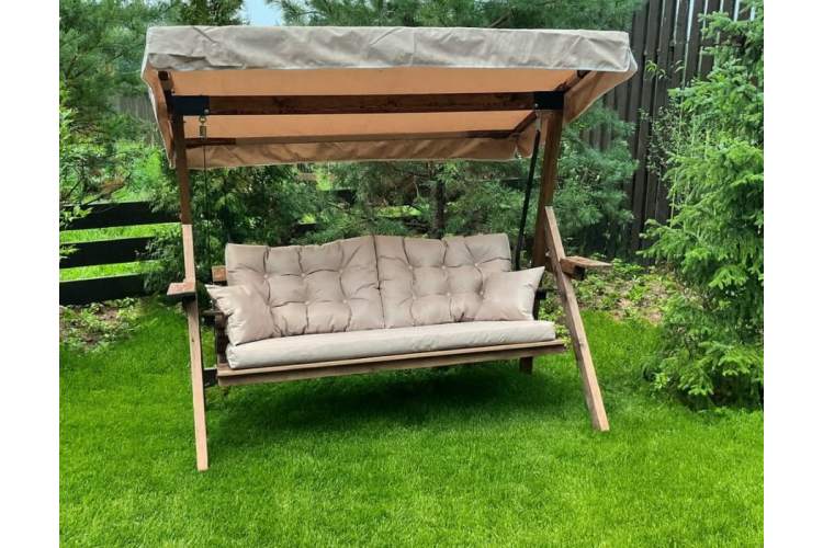 Качели LYON трехместные из лиственницы(бежевые подушки)