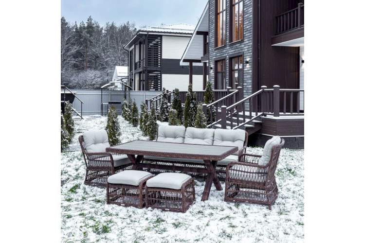 Обеденный комплект ALBERT в коричневом цвете из искусственного ротанга