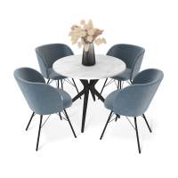 Обеденная группа SHT-DS228 мрамор премиум свет./синий лед/черн.муар