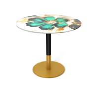 Стол Sheffilton SHT-TU43/TT32 80 СТЕКЛО/МДФ черный муар/золото/малахитово зеленый