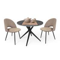 Обеденная группа SHT-DS182 мрамор прем./латте/черный муар/черный