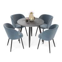 Обеденная группа SHT-DS225 мрамор премиум темн./синий лед/черн.муар