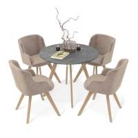 Обеденная группа SHT-DS227 мрамор прем. темн./латте/прозрачный лак