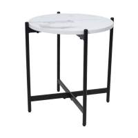 Стол журнальный ELY, белый мрамор/черный, d450*500 в гостиную