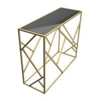 Стол-консоль Грация, черный, стекло триплекс, цвет каркаса золото в гостиную