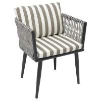 Кресло к набору Монте-Карло арт.MK-MT005-2024 (каркас черный, ротанг жемчуг, ткань ПОЛОСКА) (В)