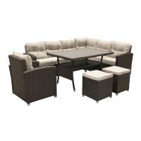 Набор мебели Версаль ПРЕМИУМ арт.NEW-7040/2025 коричневый,черный, бежевый 1 уп (ротанг коричневой, черный, подушки бежевые) (Т) "Garden story"