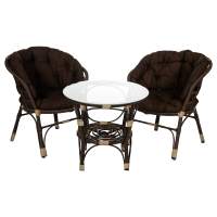 Набор мебели Багамы Лайт арт.BG3325 коричневый, коричневый 5у(1штаб-2 кресл+2уп подуш+стол+стекл),иск ротанг корич,подуш корич) (Б)