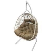 Кресло подвесное двойное Флора арт.D40-МТ006 цв.корзины белый, цв.подушки бежевый  Garden story 