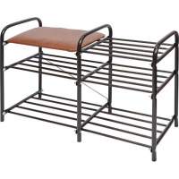 Этажерка для обуви Люкс (широкая) арт.ЭТЛ3/А трехъярусная, каркас медный антик, сиденье цв.коричневый