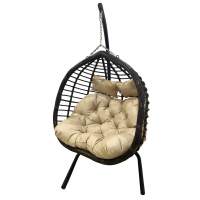 Кресло подвесное двойное Ортис арт.D50-МТ002 цв.корзины коричневый, цв.подушки бежевый  Garden story 