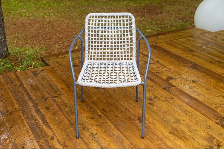 "Тунис" стул плетеный из роупа, каркас алюминий темно-серый (RAL7024), роуп светло-серый-1