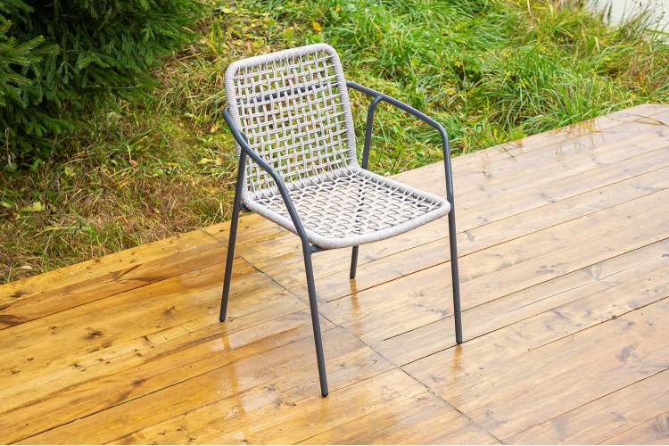 "Тунис" стул плетеный из роупа, каркас алюминий темно-серый (RAL7024), роуп светло-серый-2