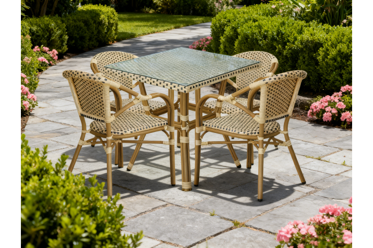 "Кабри" обеденная группа плетеная на 4 персоны, цвет бежево-коричневый-8