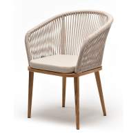 "Марсель" стул плетеный из роупа, основание дуб, роуп бежевый круглый, ткань бежевая 052