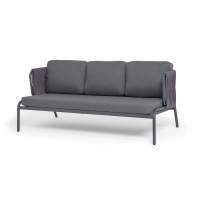 "Ронда" диван 3-местный плетеный из роупа, каркас алюминий темно-серый (RAL7024) муар, роуп серый 40 мм tex, ткань темно-серая 027