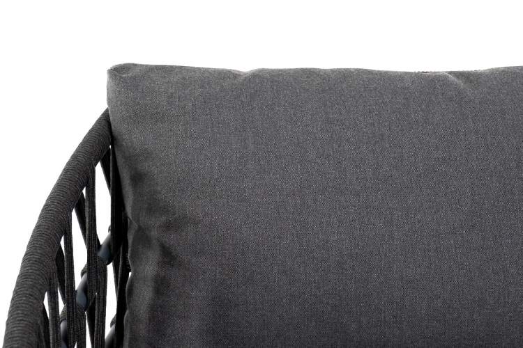 "Диего" диван 2-местный плетеный из роупа, каркас алюминий темно-серый (RAL7024) муар, роуп темно-серый круглый, ткань темно-серая 027-6