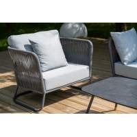 "Багамы" кресло плетеное из роупа, каркас алюминий темно-серый (RAL7024) муар, роуп серый 15мм, ткань светло-серая