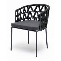 "Диего" стул плетеный из роупа, каркас из стали серый (RAL7022) муар, роуп серый круглый, ткань темно-серая 027