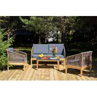 "Канны" лаунж-зона 4-местная из роупа со столиком "Канны" (серый гранит), основание дуб, роуп коричневый