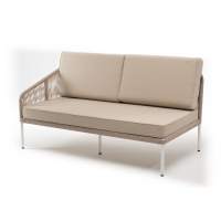 "Канны" правый модуль плетеный из роупа, каркас алюминий белый муар, роуп бежевый круглый, ткань бежевая 15052