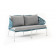 "Милан" диван 2-местный плетеный из роупа, каркас алюминий светло-серый (RAL7035) шагрень, роуп бирюзовый круглый, ткань светло-серая
