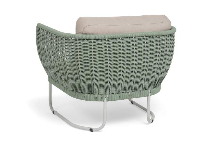 "Фиджи" кресло плетеное из роупа, каркас алюминий светло-серый (RAL7035) муар, роуп зеленый (4204) круглый tex, ткань Mossle бежевая-4