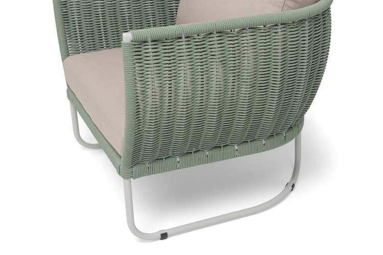 "Фиджи" кресло плетеное из роупа, каркас алюминий светло-серый (RAL7035) муар, роуп зеленый (4204) круглый tex, ткань Mossle бежевая-5