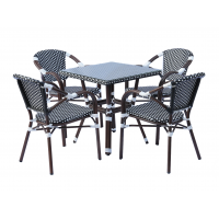 "Кабри" обеденная группа плетеная на 4 персоны, цвет черно-белый