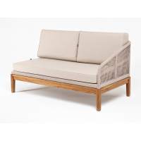 "Канны" левый модуль плетеный из роупа, основание дуб, роуп бежевый круглый, ткань бежевая 15052