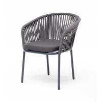 "Бордо" стул плетеный из роупа, каркас алюминий темно-серый (RAL7024) муар, роуп серый 15мм, ткань темно-серая 027