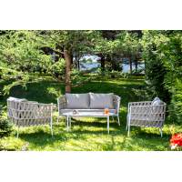 "Форли" лаунж-зона 4-местная плетеная из роупа (веревки), каркас алюминиевый светло-серый, роуп серо-коричневый