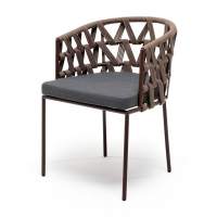 "Диего" стул плетеный из роупа, каркас из стали коричневый (RAL8016) муар, роуп коричневый круглый, ткань серая