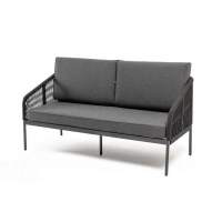  Канны  диван 2-местный плетеный из роупа, каркас алюминий темно-серый (RAL7024) муар, роуп темно-серый круглый, ткань темно-серая 027