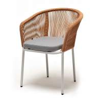 "Марсель" стул плетеный из роупа, каркас алюминий светло-серый (RAL7035) муар, роуп оранжевый меланж круглый, ткань светло-серая