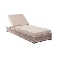 "Ривьера" шезлонг плетеный из роупа, каркас алюминий белый муар, роуп бежевый круглый, ткань бежевая 052