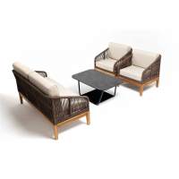 "Канны" лаунж-зона 4-местная из роупа со столом "Гранада" (серый гранит), основание дуб, роуп коричневый, ткань бежевая