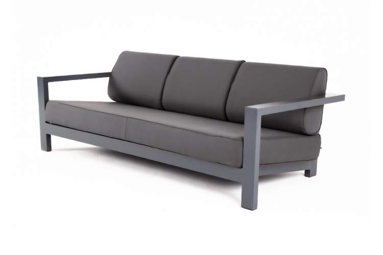 "Гранада" диван 3-местный, каркас алюминий темно-серый (RAL7024) муар, ткань темно-серая 027