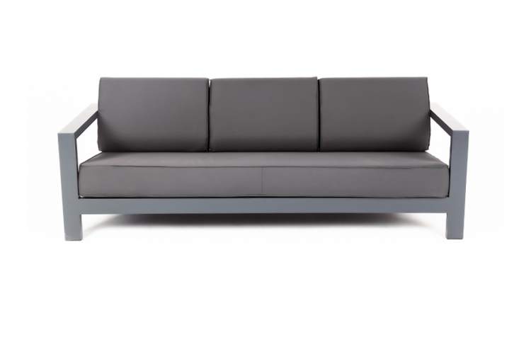 "Гранада" диван 3-местный, каркас алюминий темно-серый (RAL7024) муар, ткань темно-серая 027-1