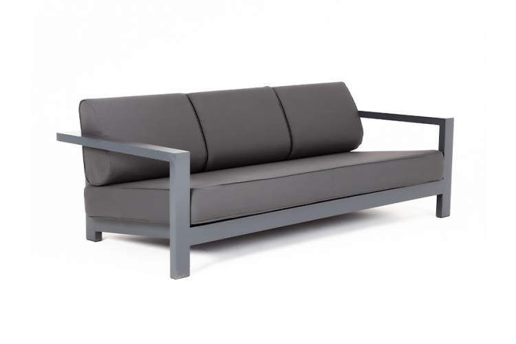 "Гранада" диван 3-местный, каркас алюминий темно-серый (RAL7024) муар, ткань темно-серая 027-2