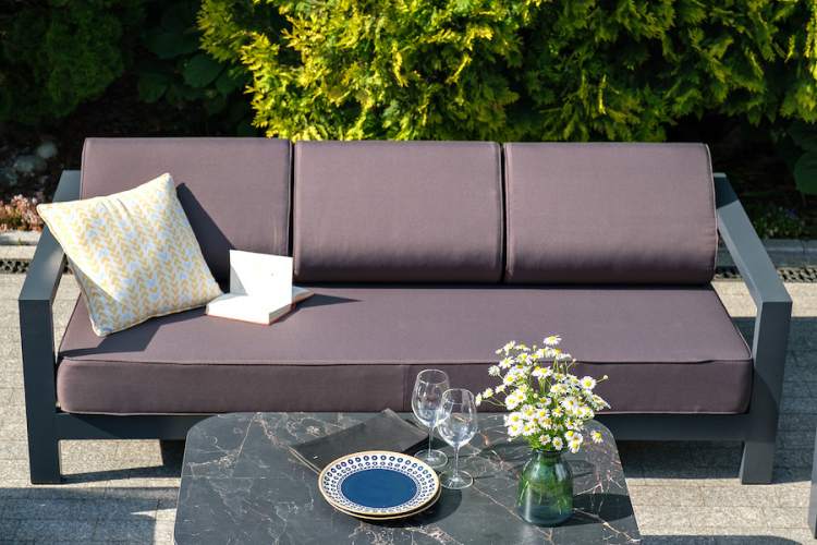 "Гранада" диван 3-местный, каркас алюминий темно-серый (RAL7024) муар, ткань темно-серая 027-4