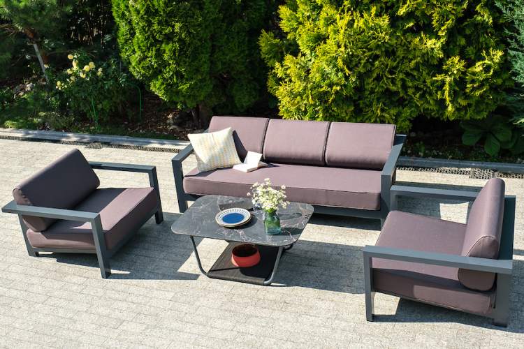 "Гранада" диван 3-местный, каркас алюминий темно-серый (RAL7024) муар, ткань темно-серая 027-5