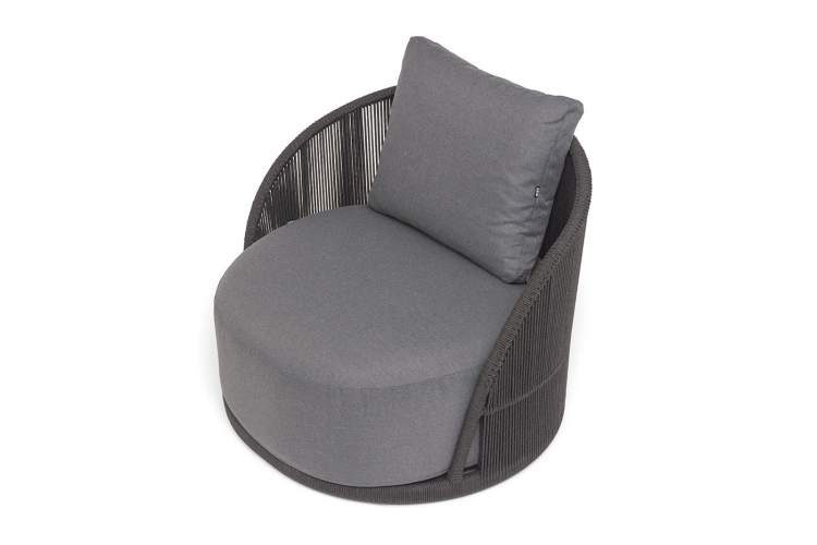 "Монтелла" кресло плетеное из роупа, каркас алюминий темно-серый (RAL7024) муар, роуп темно-серый круглый, ткань темно-серая 027-3